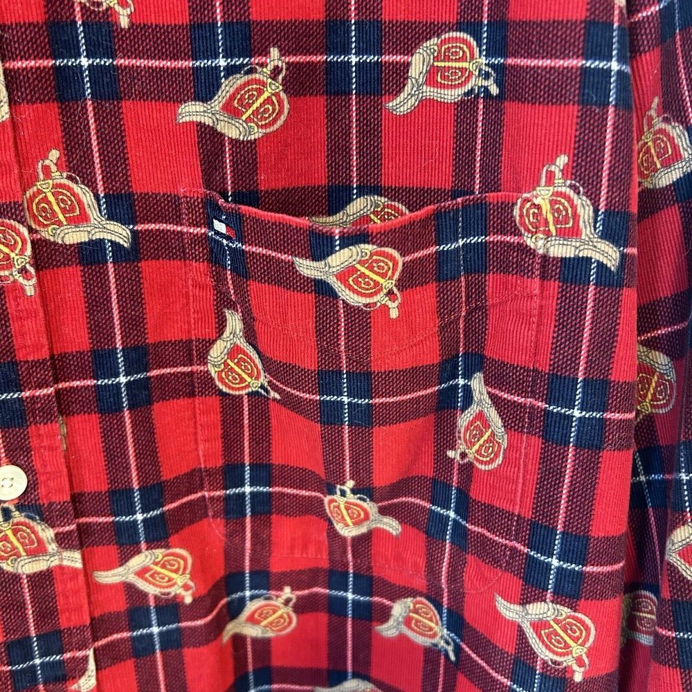 Tommy Bahama Red Micro Corduroy Button Down English Saddle Print Men's XL Shirt - Picture 11 of 12